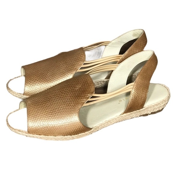 David Tate June Slingback Sandal Womens 9 WW Metallic Matte Gold Espadrille - Picture 1 of 15